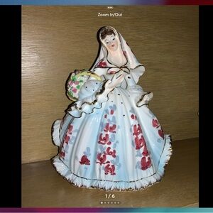 Vintage 8” Lefton Lady w/ Basket of Flowers #405.